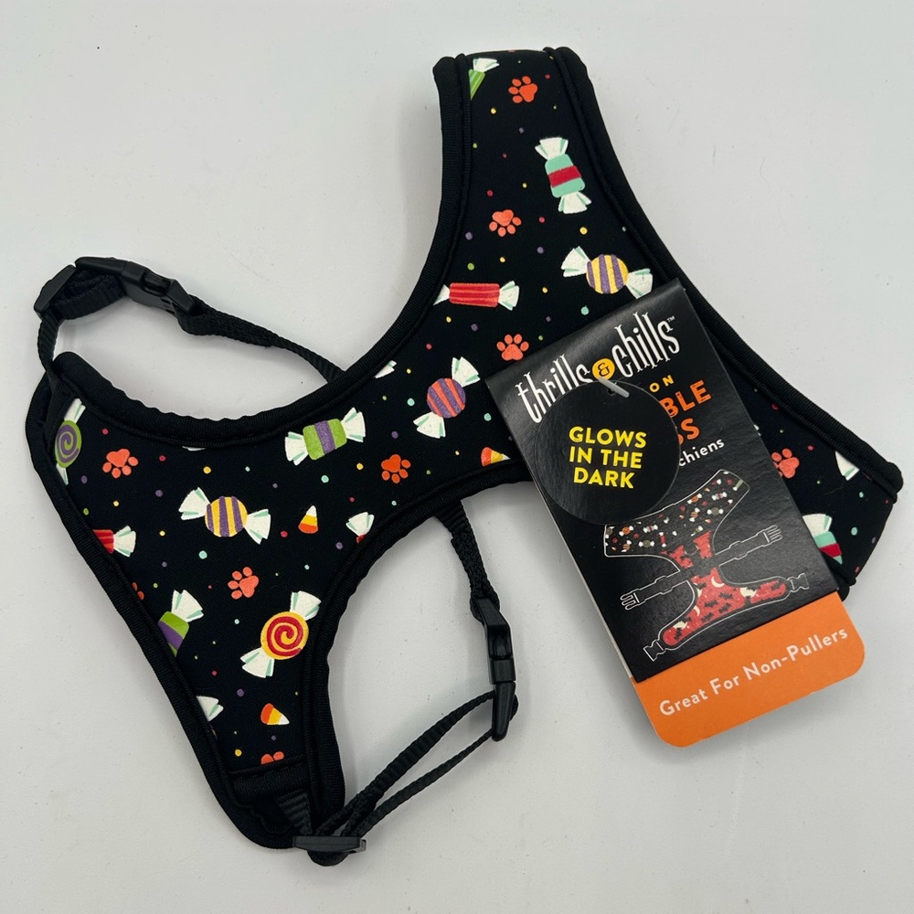 Thrills & Chills Reversible Halloween Dog Harness Candy Bats Glows Size XS New
